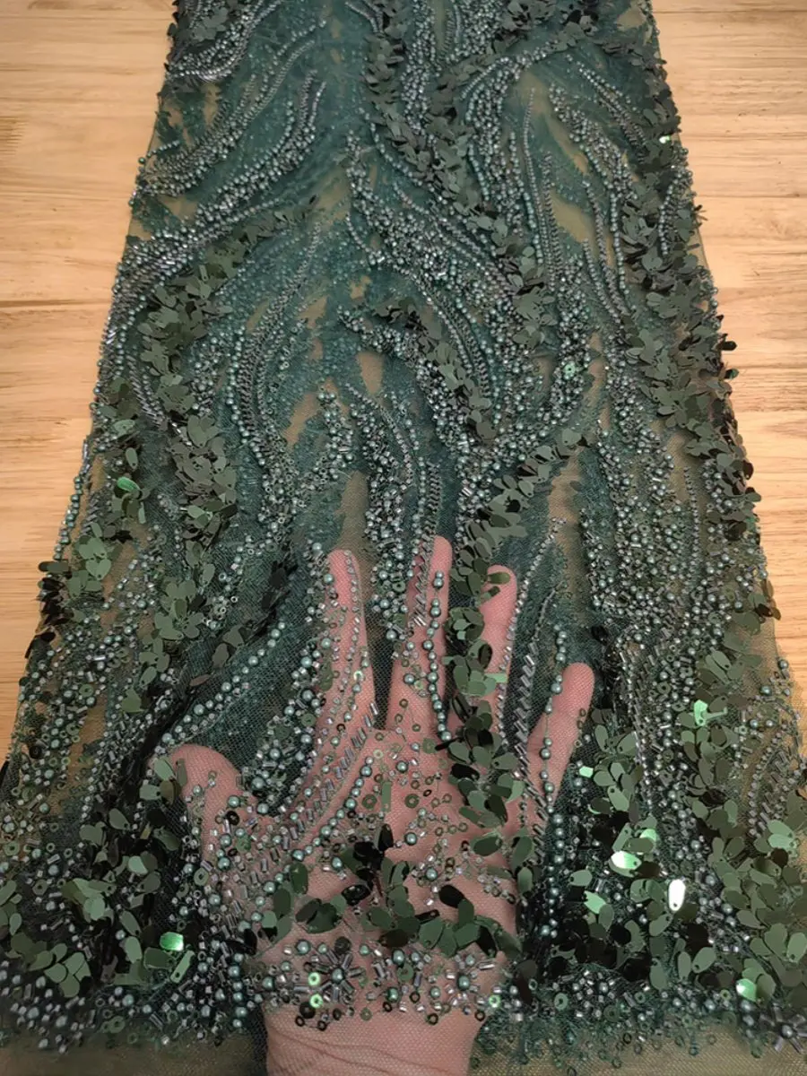 

10 Colors Heavy Duty Embroidered Lace Fabric Beaded Sequin Tulle Wedding Evening Dresses DIY Embellishments Lace Trim Material