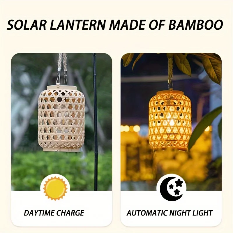 Solar Imitation Bamboo Lantern Outdoor Waterproof Plastic Rattan Lantern Courtyard Decoration Garden Light  LED Solar Lantern