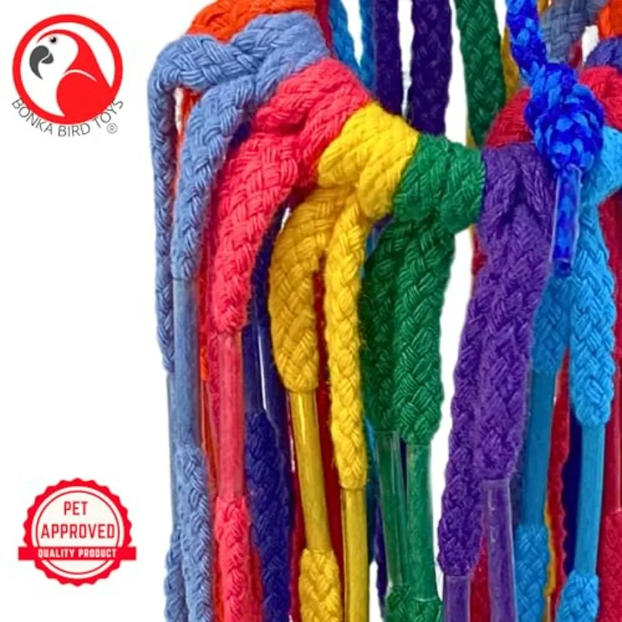 51214 لعبة رباط الحذاء القطني الصغير من Aglet Heaven مع أجليت بلاستيكية وحلقتين للببغاوات والكوكاتيل Quakers Pionus الطيور الصغيرة