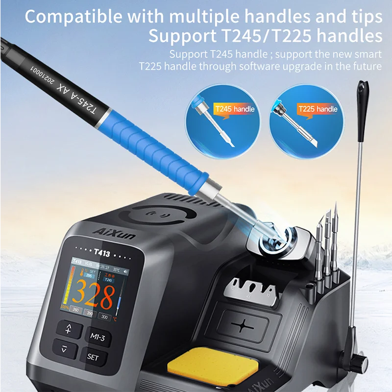 All-in-One T413 Soldering System, Industrial-Grade Power, Metal Housing, Compatible with T245/T225 Accessories