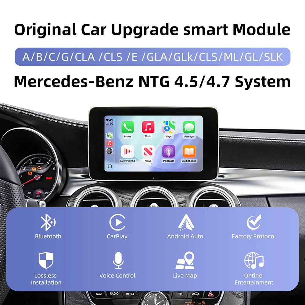 Wireless CarPlay Android Auto Retrofit Kit Decoder Box CarPlay Interface For Mercedes Benz NTG 4.5 4.7 COMAND System 2011-2015