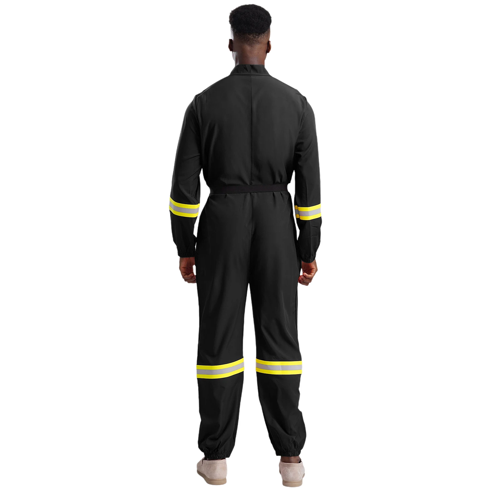 Mens Workshop Overall Romper Solid Color Labor Working Jumpsuit with Belt Long Sleeve Jumpsuit Front Zipper Bodysuit