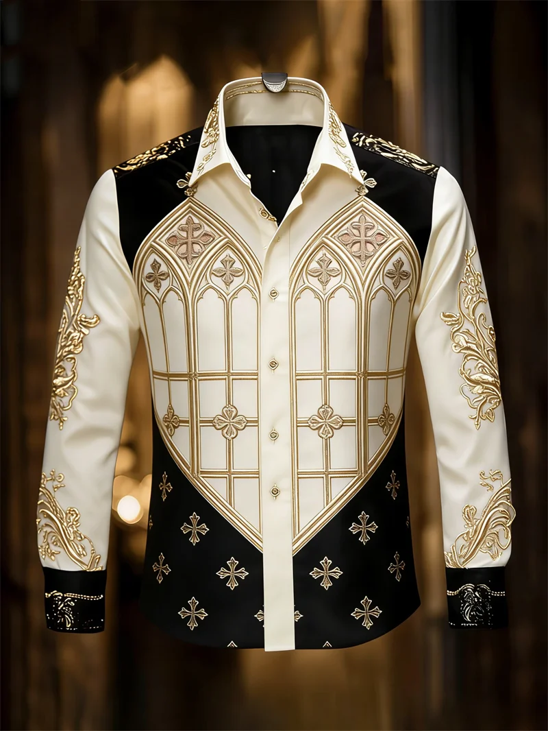 

New men's 10 color 3D cross printed shirt with high-quality patterns, casual and fashionable long sleeved lapel shirt