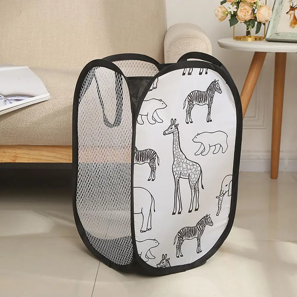 Laundry Basket Large Capacity Cartoon Foldable Multi Holes Hollow Out Store Dirty Clothes Flexible Giraffe Print Home Cleaning