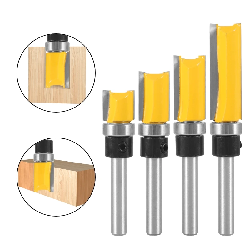 NXWIND 4PCS 1/4 SHANK D1/2 Template Trim  PATTERN  ROUTER BIT  WOODWORKING MILLING CUTTER FOR  CLEANING FLUSH