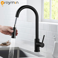 Matte Black Pull-Out Kitchen Faucet with 360° Swivel, 2 Spray Modes,  304 Stainless Steel, Rotation Pull Down Stream Sprayer Taps Hot Cold Water Tap One Handle Kitchen Tap