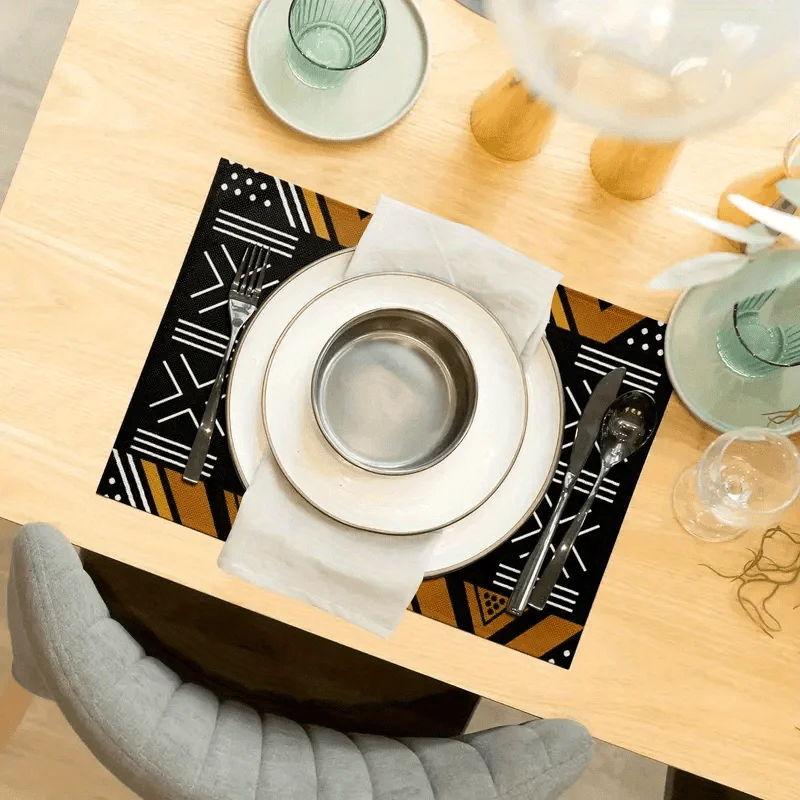 1-Piece Placemats Set, African Tribal Pattern Placemats, Suitable for Farmhouse Cabin Placemats, Kitchen Tables, Parties