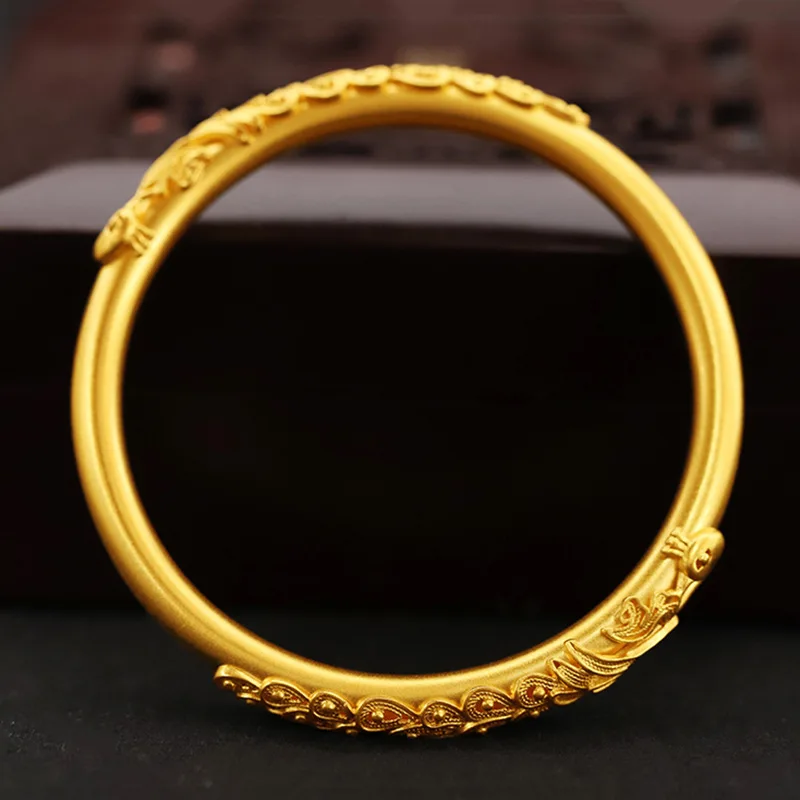 Women's 24K Gold (AU999) Inlaid Dragon Phoenix Bracelet | Bamboo-Joint Inlay, Gold-Inlaid Scales with 