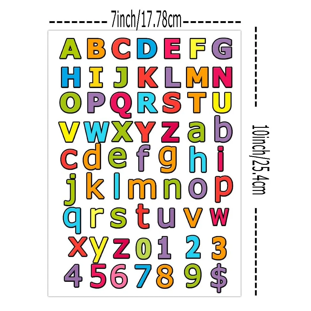 Alphabet Number Stickers Colorful Letter Back to School Stickers,7x10 Inch Crystal Rub On Transfers Stickers 630 Pcs