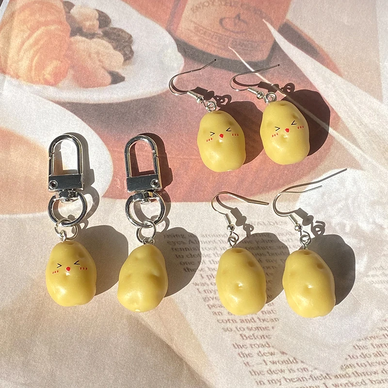 Resin Cute Happy Potato Food Drop Earrings For Women New Creative Funny Kawaii 3D Simulation Vegetable Pendant Eardrops Jewelry