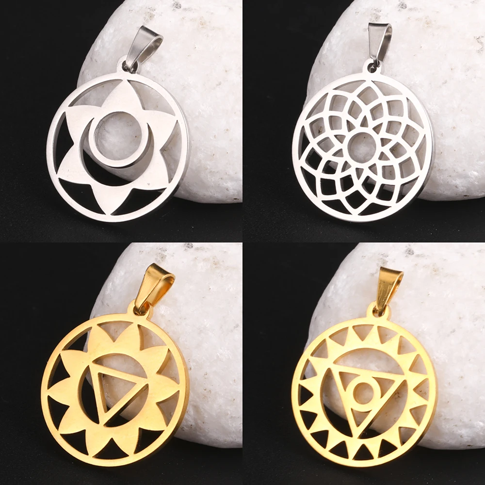 Dawapara 7 Chakras Symbol Pendants for Necklace Earrings Stainless Steel DIY Charms Meditation Amulet Healing Spiritual Jewelry