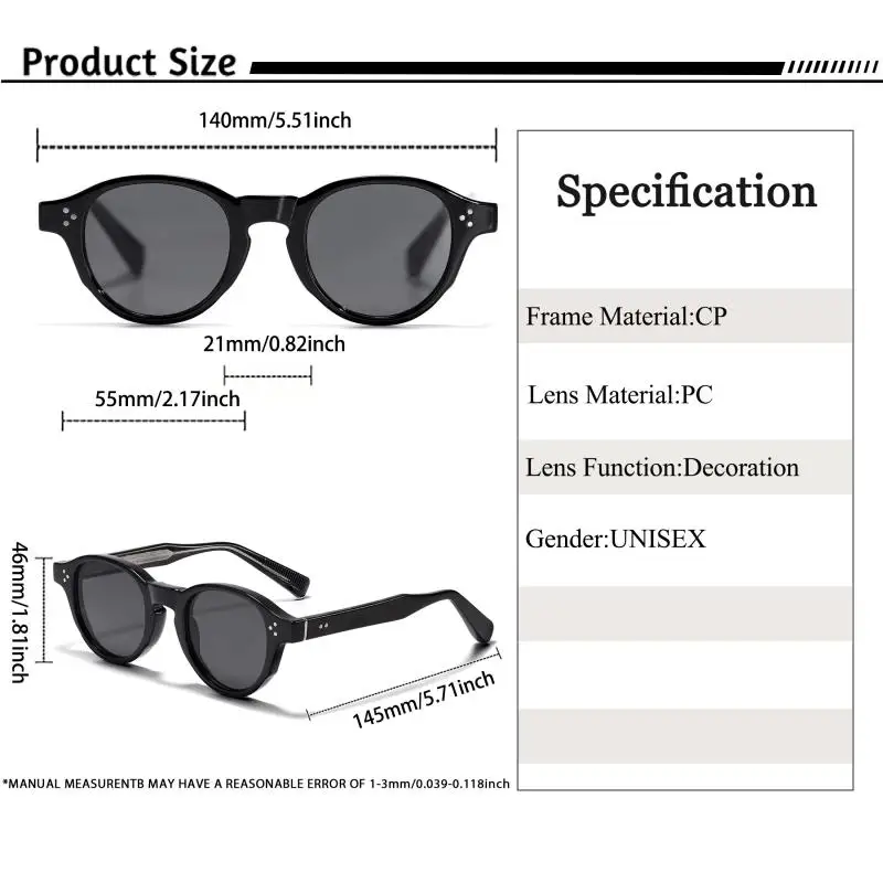 HBK Retro Einfache Herren-Sonnenbrille, runder Kern, Einsatzbein, Luxus-Sonnenbrille, Damen, Outdoor, Party, Urlaub, Reisen, ideale Wahl – Detail 3