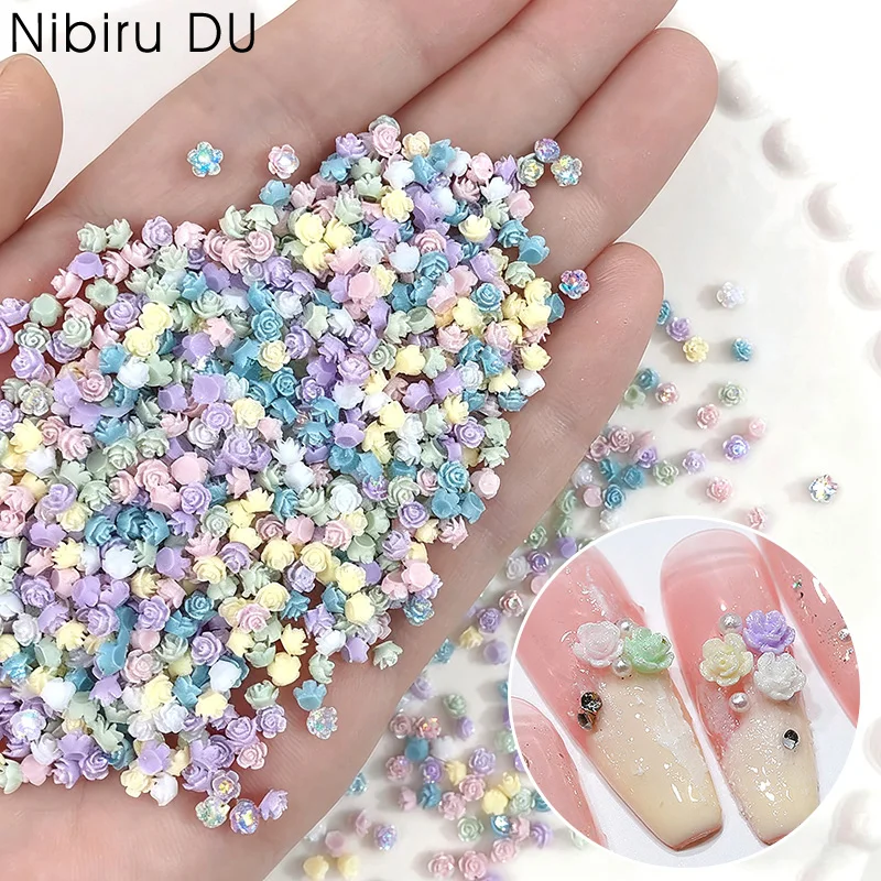 Diamantes de imitación de rosas en 3D para decoración de uñas, accesorios para manicura, manualidades, simulación de rosas, 100 piezas