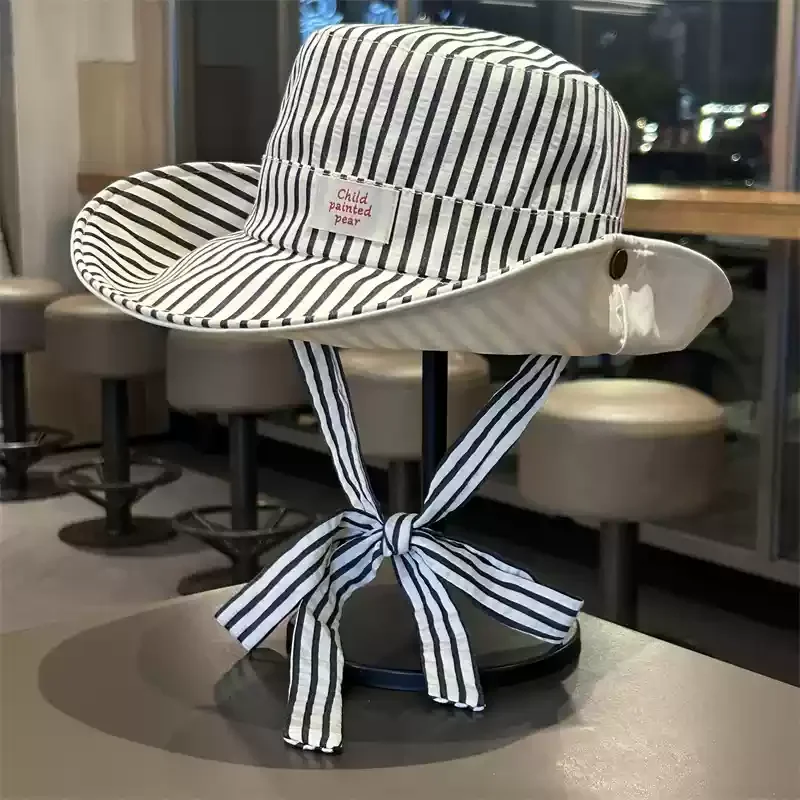 

2025 New Reversible Cotton Bucket Hat Summer Outdoor Striped Fisherman Hats Women Large Brim Foldable Sunscreen Beach Sun Hats