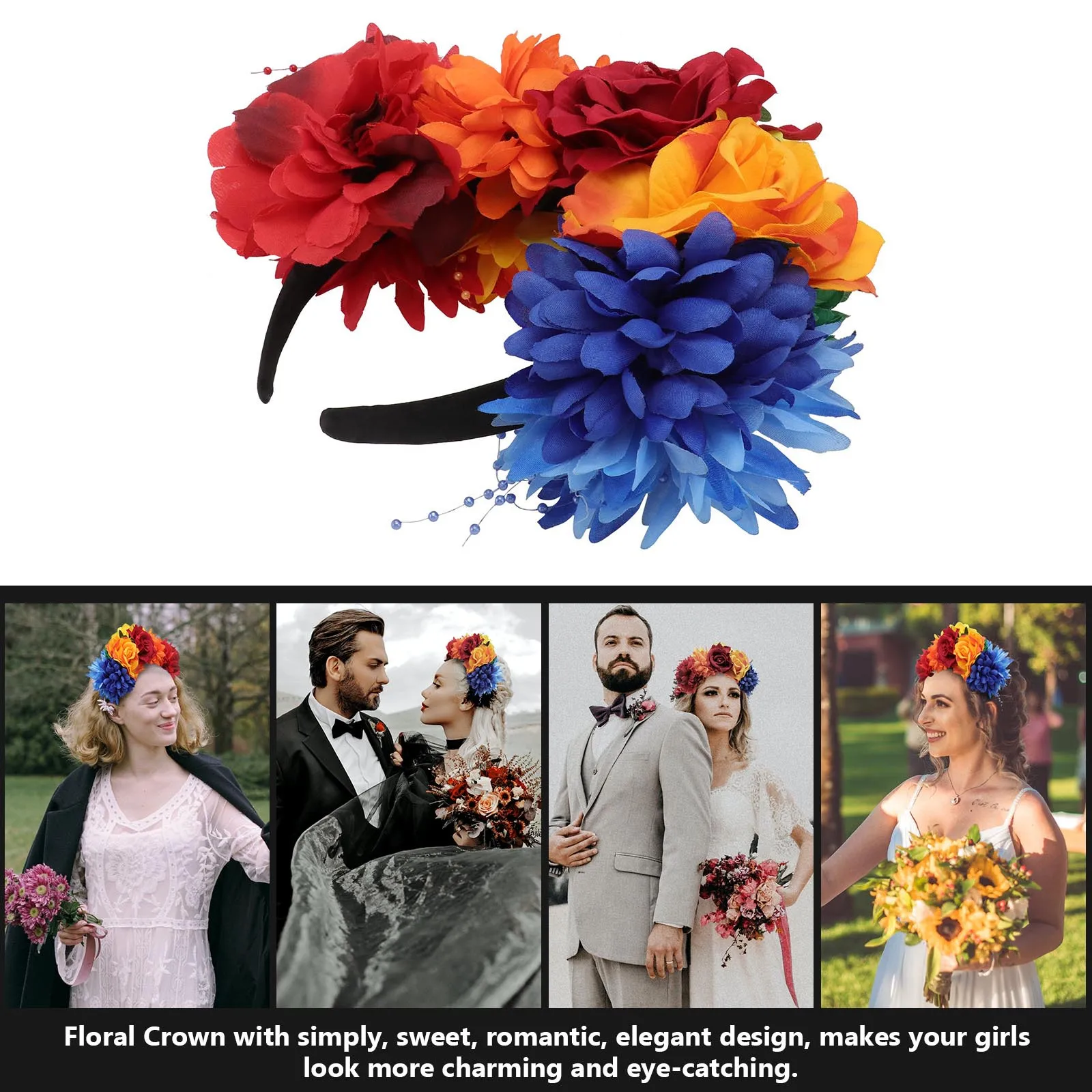 

Simulation Rose Flower Crown Bridal Headband Multiple Colors Wedding Party Festival Floral Hair Wreath Romantic Hair Decor