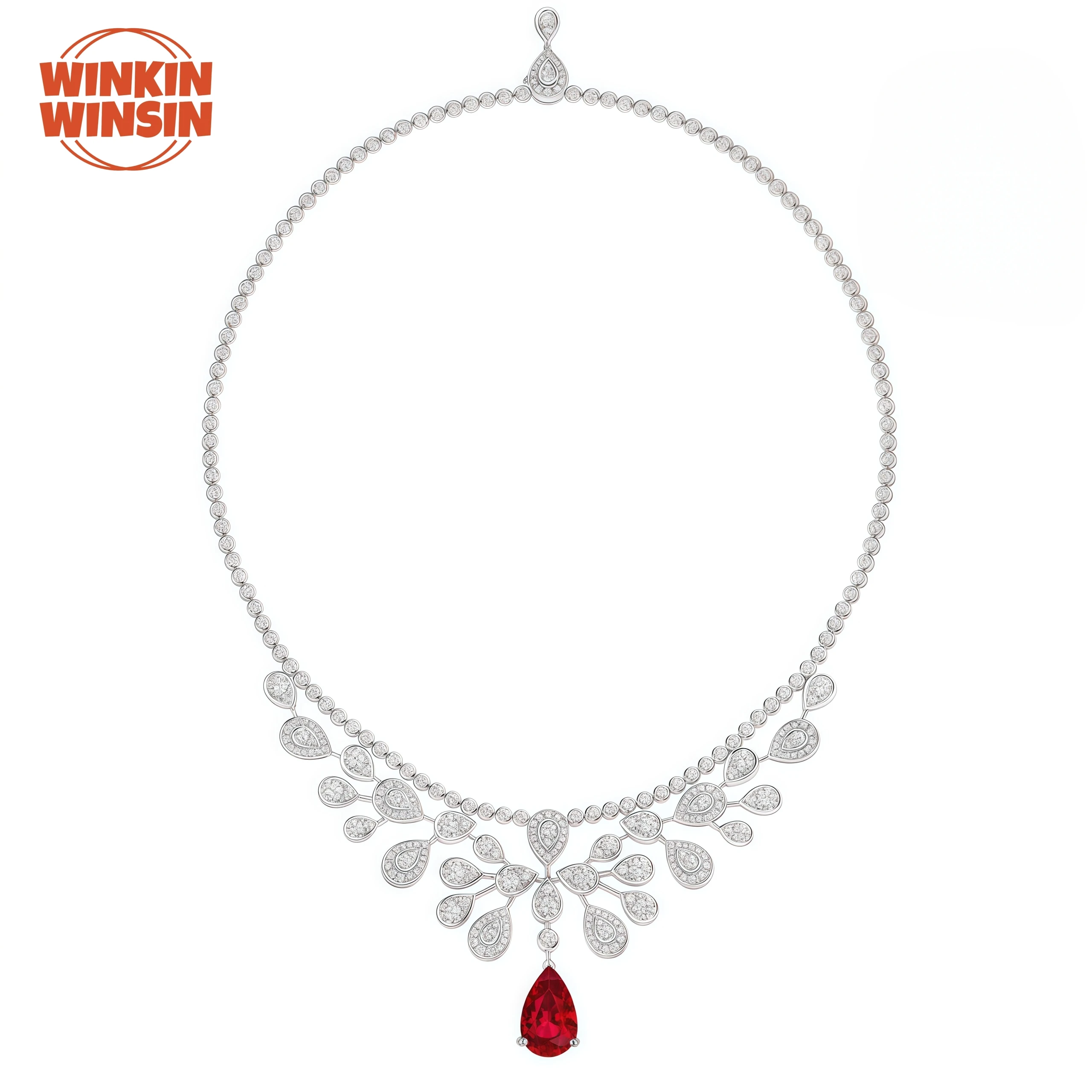 

Winkin Winsin Brand Gold Plated High Carbon Diamond Pigeon Blood Red Luxury Necklace S 925 Sterling Silver Woman Necklace Jewelr