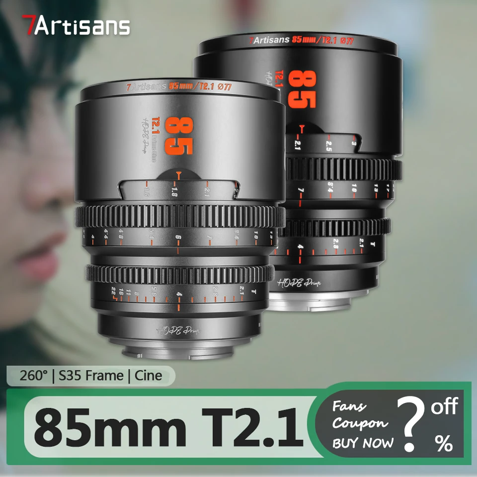 

7artisans 85mm T2.1 S35 Hope Prime Cine Lens for Camera Studio Photography with Sony E A6000 Fujifilm XF Canon RF M43 Mount