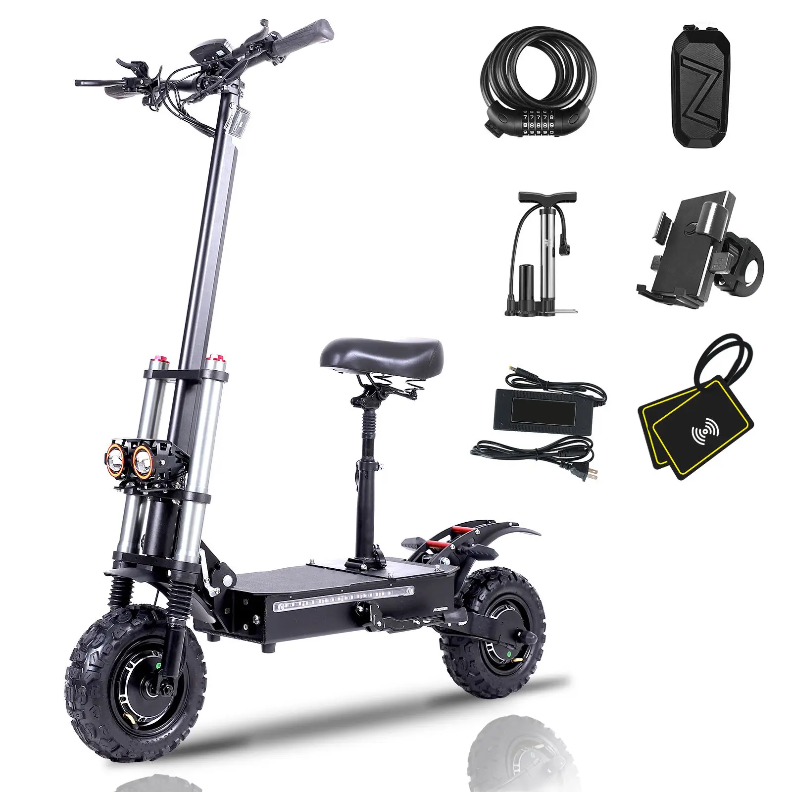 

Ship Canada 50Mph Fast Electric Scooter with Seat for Adults 6000W Powerful Dual Motor Dual Suspension Off-road Electric Scooter