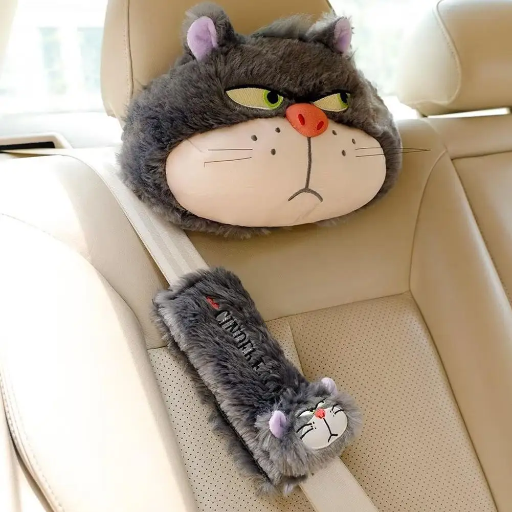 Cartoon Cute lucifero Bad Cat poggiatesta per auto cintura di sicurezza cuscino per il collo dell\'auto copertura per cintura di sicurezza di fascia