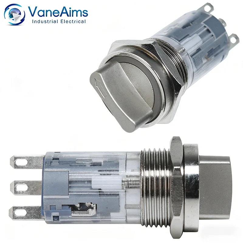 16mm Metal Rotary Selector Switch Knob 2/3 Position Momentary Latching Waterproof Rotary Switch with LED Light 3V 6V 12V 24V