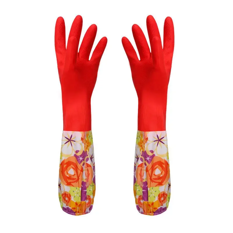 Household Dish Kitchen Cleaning waterproof Glove Rubber Velvet Long Gloves Household Gloves Antiskid Washing Cleaning Gloves