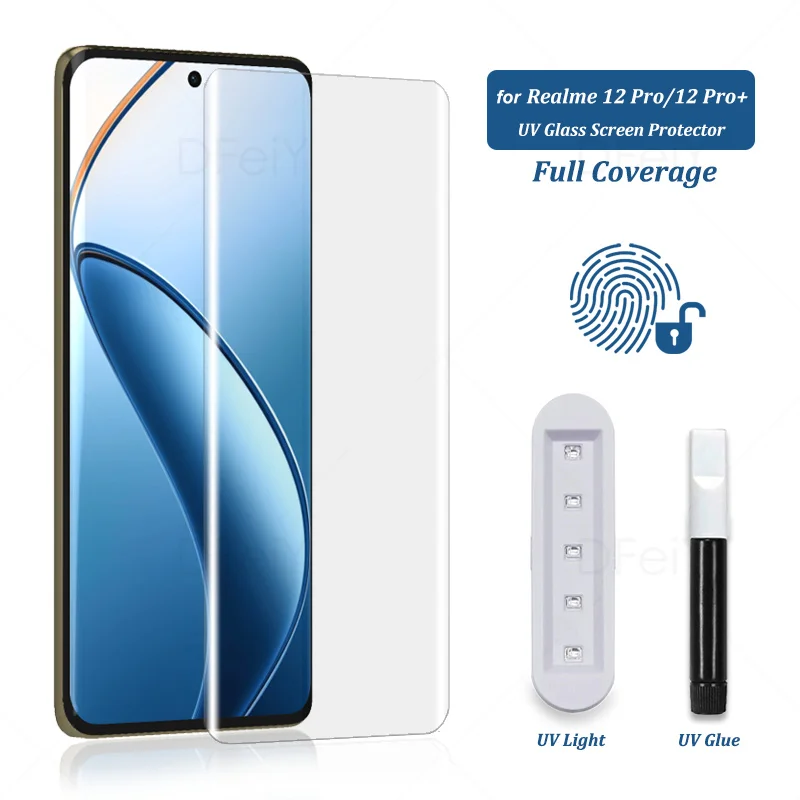 

Защита для экрана UV для Realme 12 Pro, пленка из закаленного стекла на весь экран для realme 12 pro plus, полное покрытие из УФ-стекла