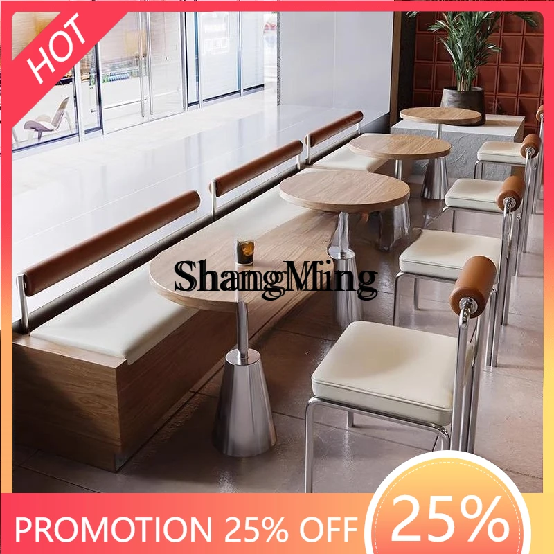 

FG Cafe Solid Wood Card Seat Sofa Milk Tea Shop Burger Shop Snack Bar Stainless Steel Leisure Tables and Chairs