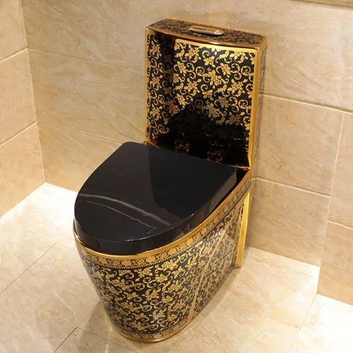 

Золотой унитаз класса люкс, современный, моноблочный, с двойным смывом, черно-золотой, из керамики
