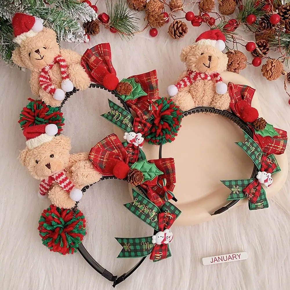 Christmas Decoration Christmas Headband Elk Hair Hoop Red Bowknot Antlers Headband New Year Hair Band Santa Plush Bow Hair Band