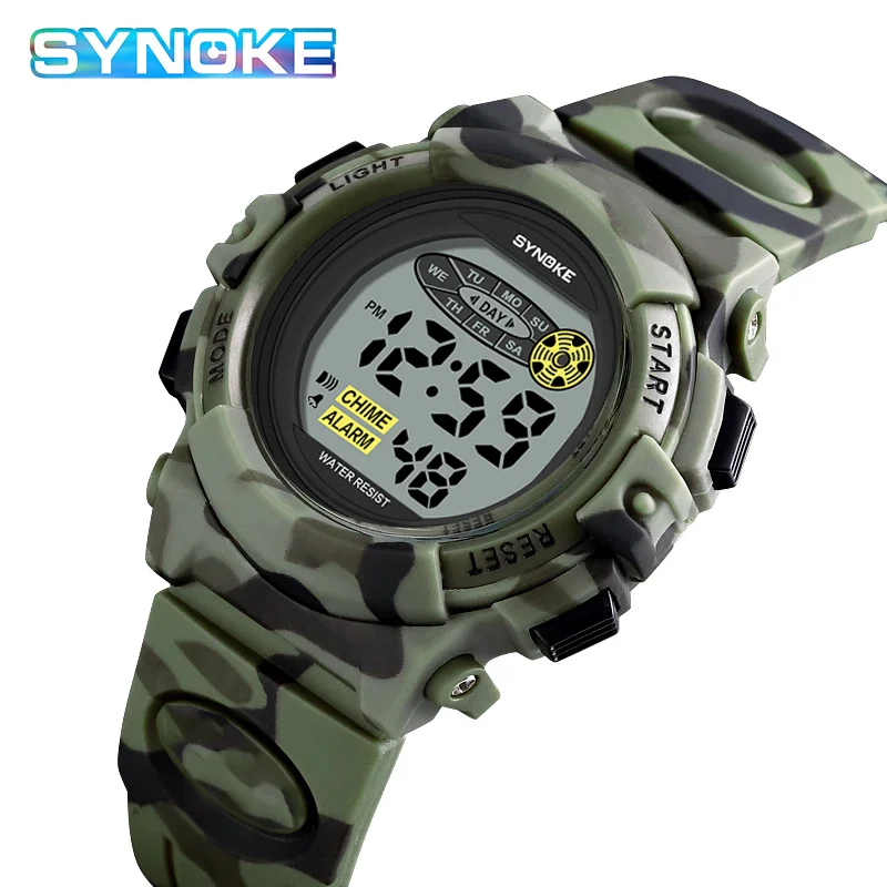 SYNOKE-Montre de sport pour enfants, étanche, bleu, silicone, électronique, montre-bracelet, chronomètre, numérique, garçons, filles