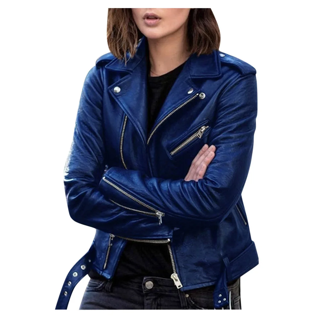 202 Damen Kurze Lederjacke Motorradbekleidung Größe L Modische Bikerjacke PU-Material Winter-Oberbekleidung