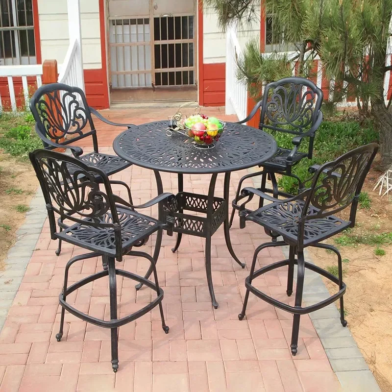 Outdoor cast aluminum bar tables and chairs, garden clubhouse villa, outdoor bar, restaurant, café, bar chairs, bar tables