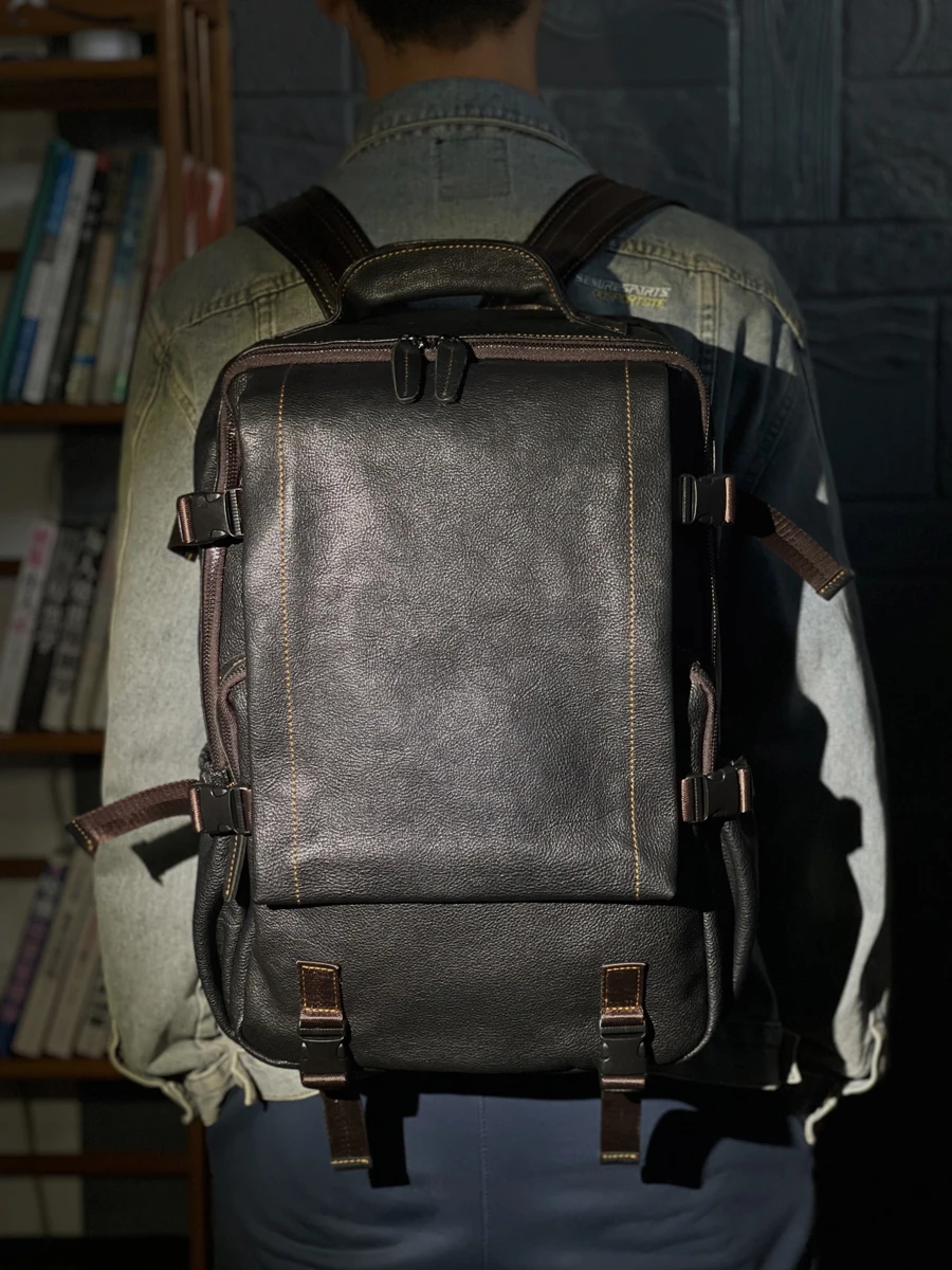 Retro Genuine Leather Men Backpacks Trendy Outdoor Travel Bag Soft Leather Business Computer Backpack Large Capacity 2024 New