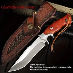 High Quality Leather Sheath Belt Straight Knife Sheath with Waist Belt Buckle Pocket Tool Protective Cover (Knife Not Included)