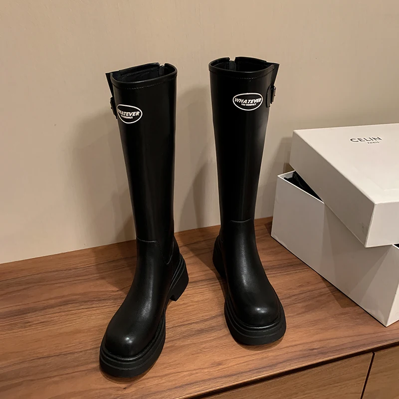 

Новинка 2023 года, женские ботинки на платформе, рыцарские сапоги до колена, модная осенняя уличная обувь из натуральной кожи для вечеринок