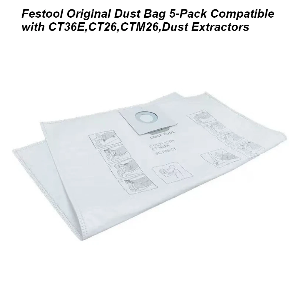 

Festool Original Dust Bag 5-Pack Compatible with CT36E,CT26,CTM26,Dust Extractors – Replacement Filter Bags for Festool Vacuums