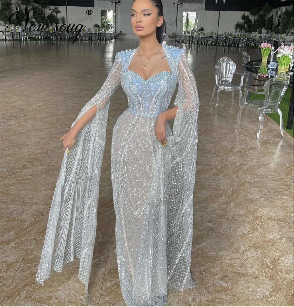 2023 Robes Glitter Long Sleeves Prom Dresses Elegant Mermaid Celebrity Dresses Arabic Dubai Women Party Engagement Evening Dress