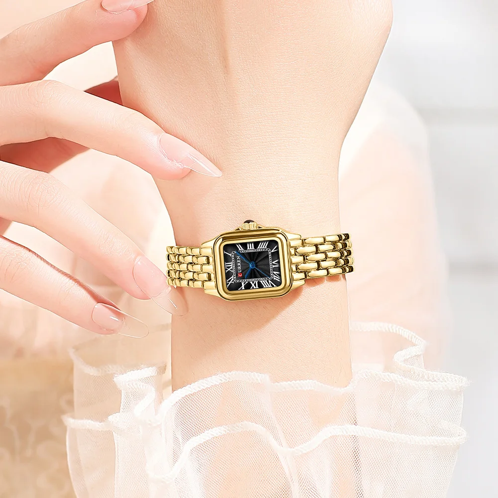 CURREN 9116 Minimalist Elegant Women's Watch with Square Case Stainless Steel Bracelet Fashion Dress Wristwatch for Ladies