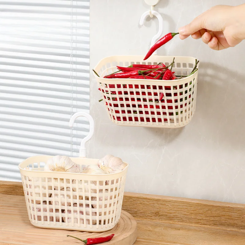 Kitchen Onion Storage Basket Wall-mounted Storage Box Small Rack Bathroom Bedside Hanging Basket Ginger Garlic Storage Baskets