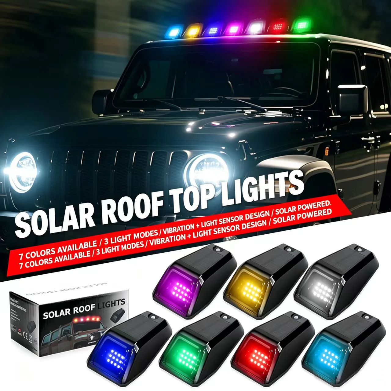 1PC Solar Powered Smoked Cab Roof Running Light Car Marker Lights Solar Automatic Charging Sensor Cab Lights for Pickup Trucks