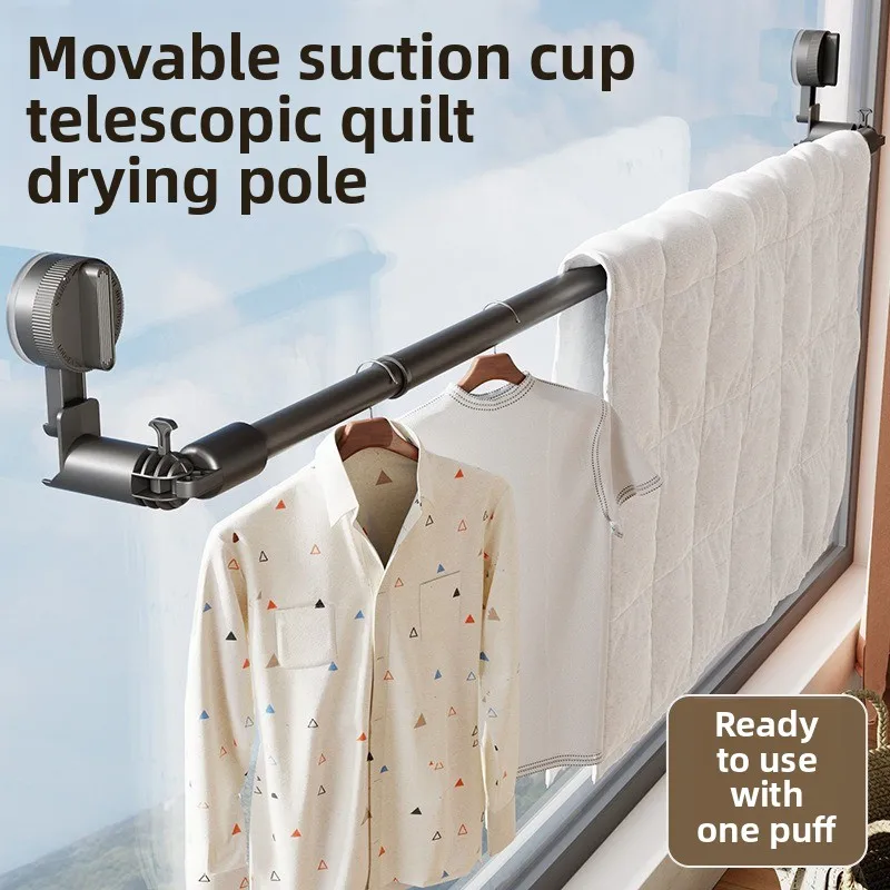 Suction Cup Telescopic Clothesline, No Drill, for Balcony and Window