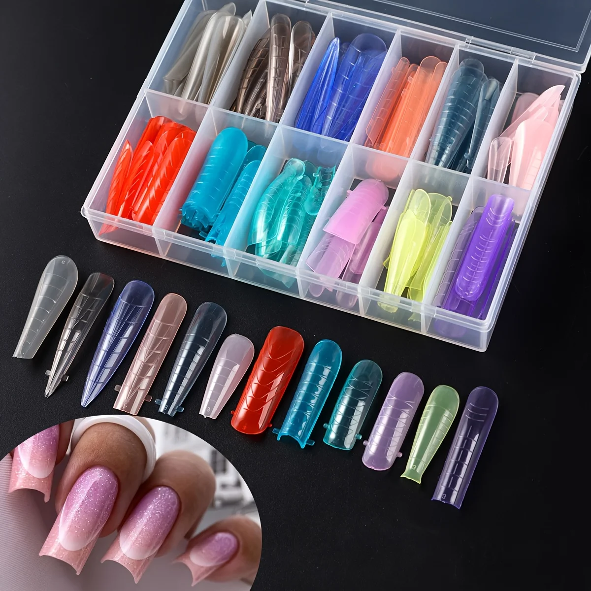 144Pcs/box Nailpop Colorful Nail Dual Forms Reusable Molds With Scale Multiple Shapes Nail Art Extension DIY Tool Kit