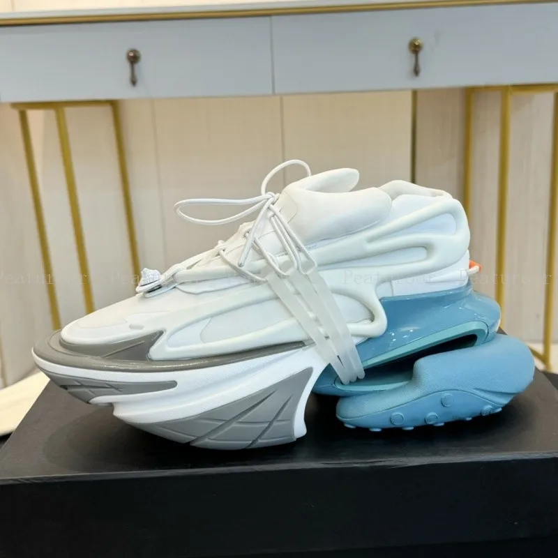 Men Women Gradient Color Sneakers Patchwork High Quality Walking Shoes Thick Sole Lace Up Flats Casual Shoes Big Size 35-46