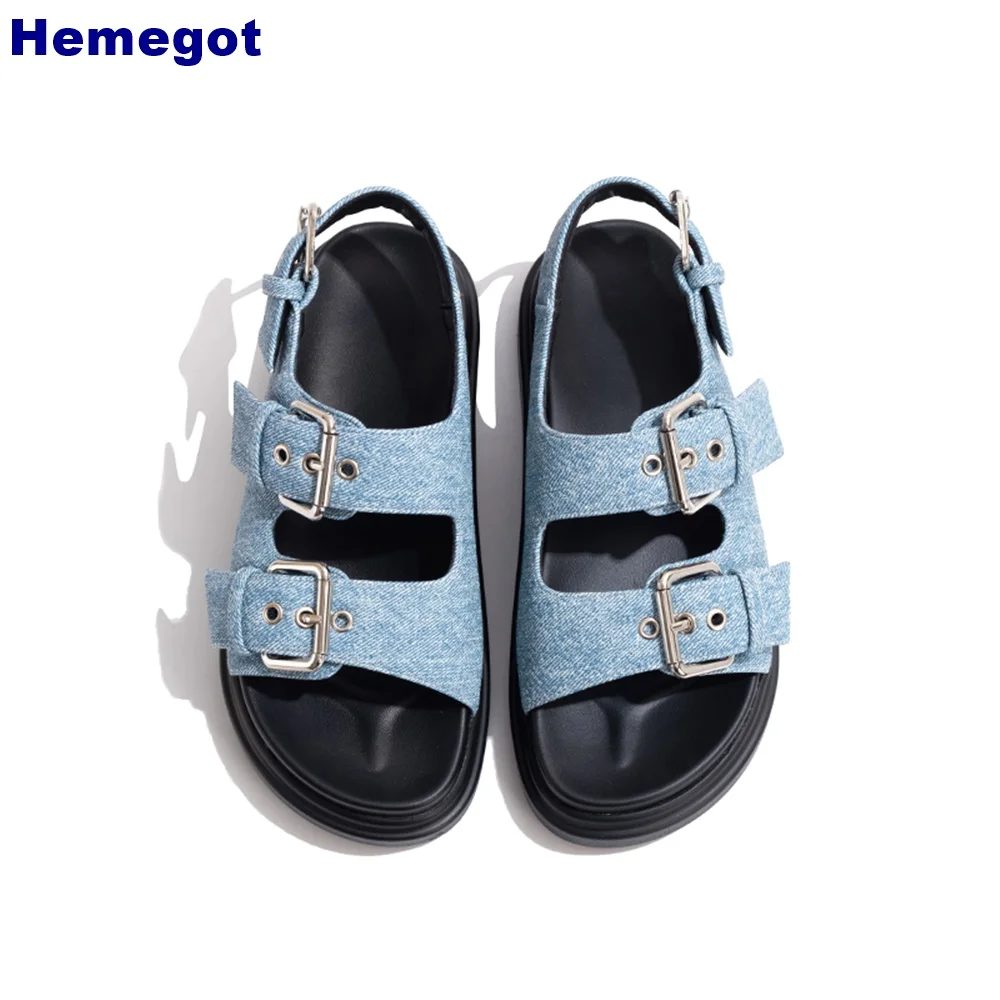 Platforma Denim Belt Buckle Sandal 2024 Summer Open Toe Flat Outdoor Casual Sports Roman Sandals Fashion Women Back Strap Sandals