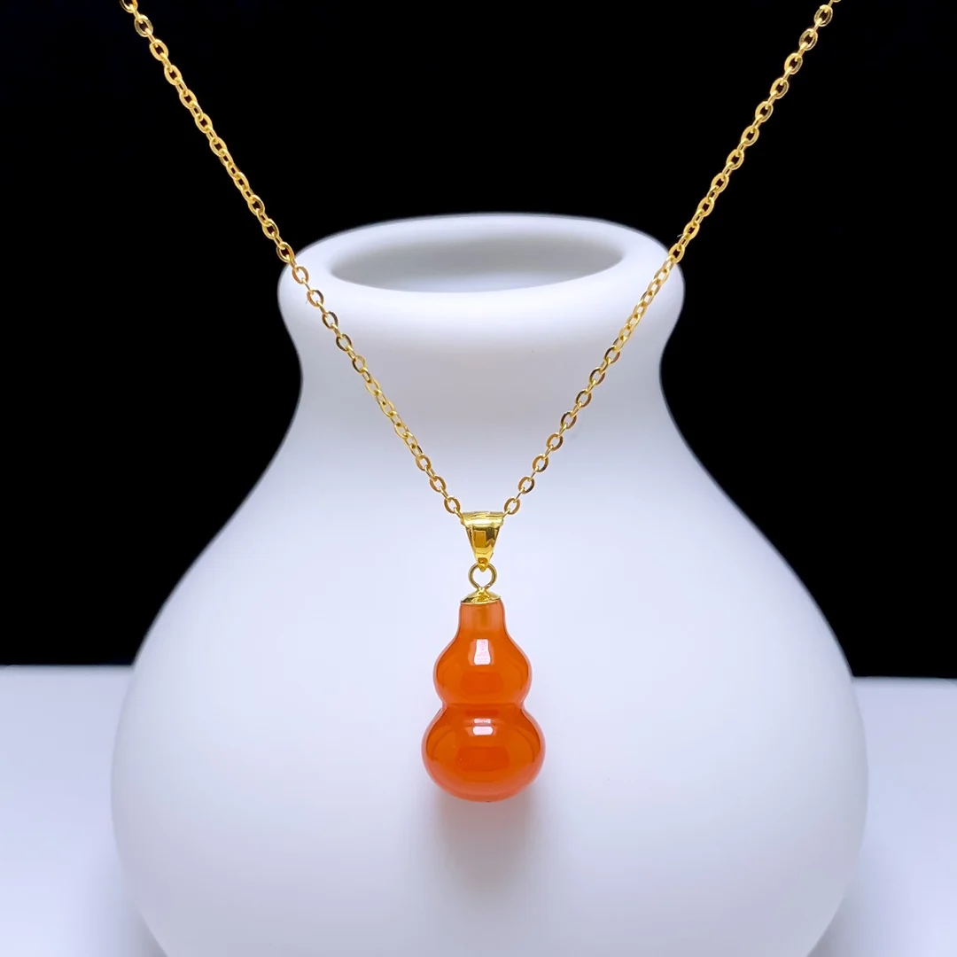 

shilovem 18K yellow Gold real Natural south Red agate pendants no necklace fine Jewelry gift plant yzz09136687nh