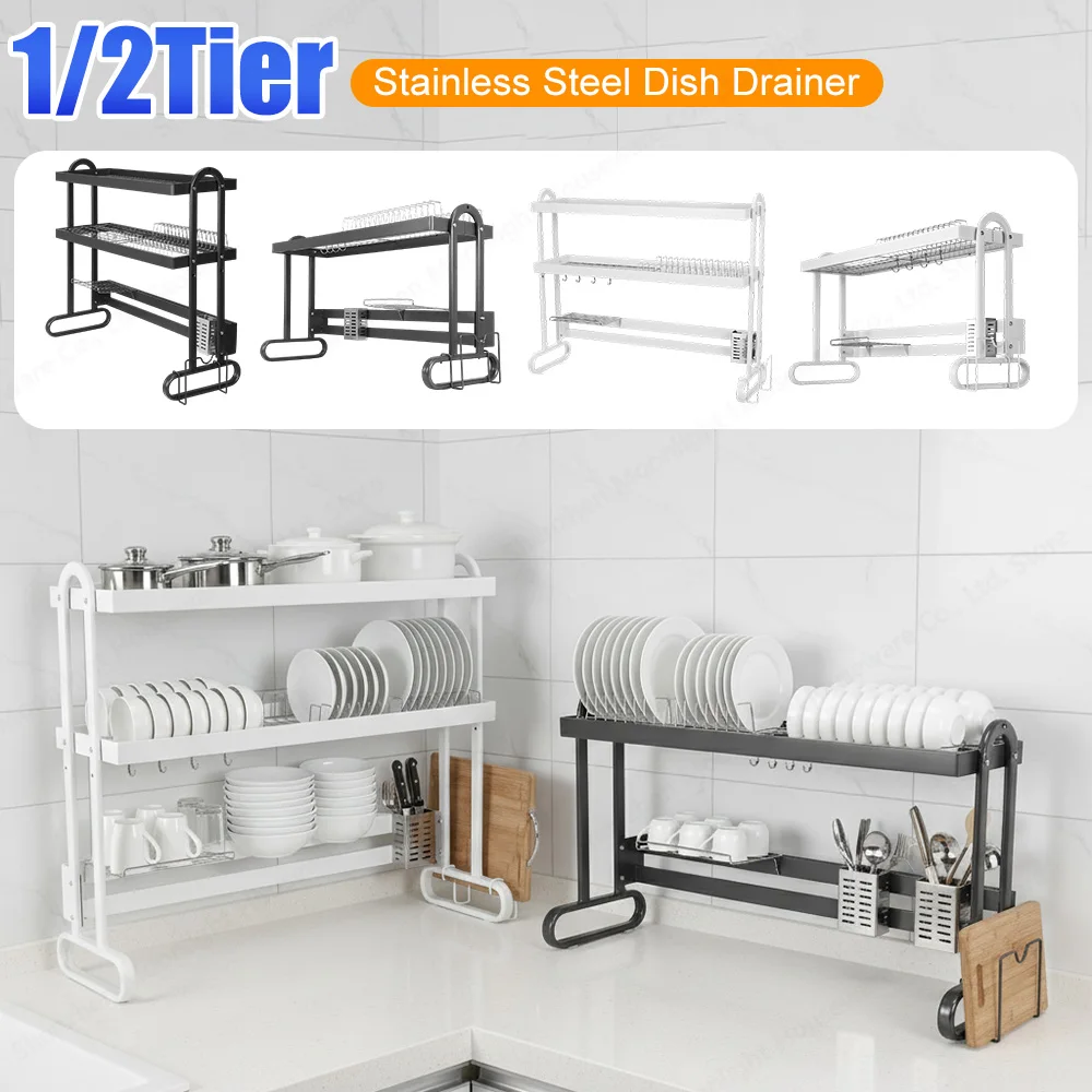

Многофункциональная подставка для посуды из нержавеющей стали с держателем для столовых приборов, нескользящая сушилка для посуды для домашней кухни