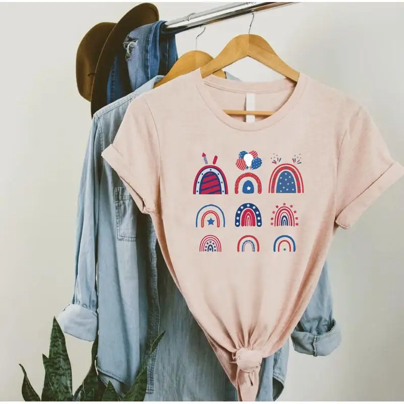 

Boho Rainbows 4th Of July T Shirt Womens Rainbow Red White Blue Patriotic Independence Day