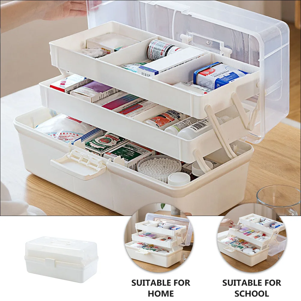 

1Pcs Multi Layer Medicine Storage Box Organizer with Handle and Safety Clasp for Home School and Kindergarten Use