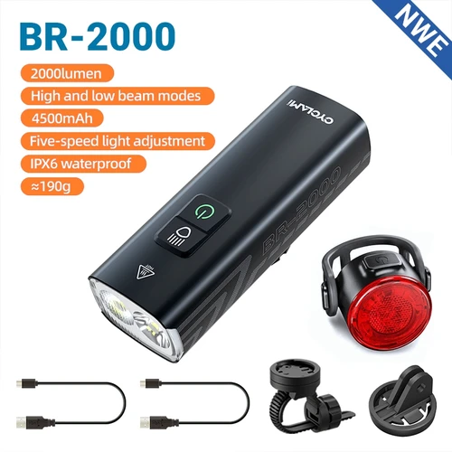 CYCLAMI luz de bicicleta BR 2000 1200 lúmenes LED juego recargable bicicleta de carretera MTB faro delantero trasero lámpara linterna luz de ciclismo