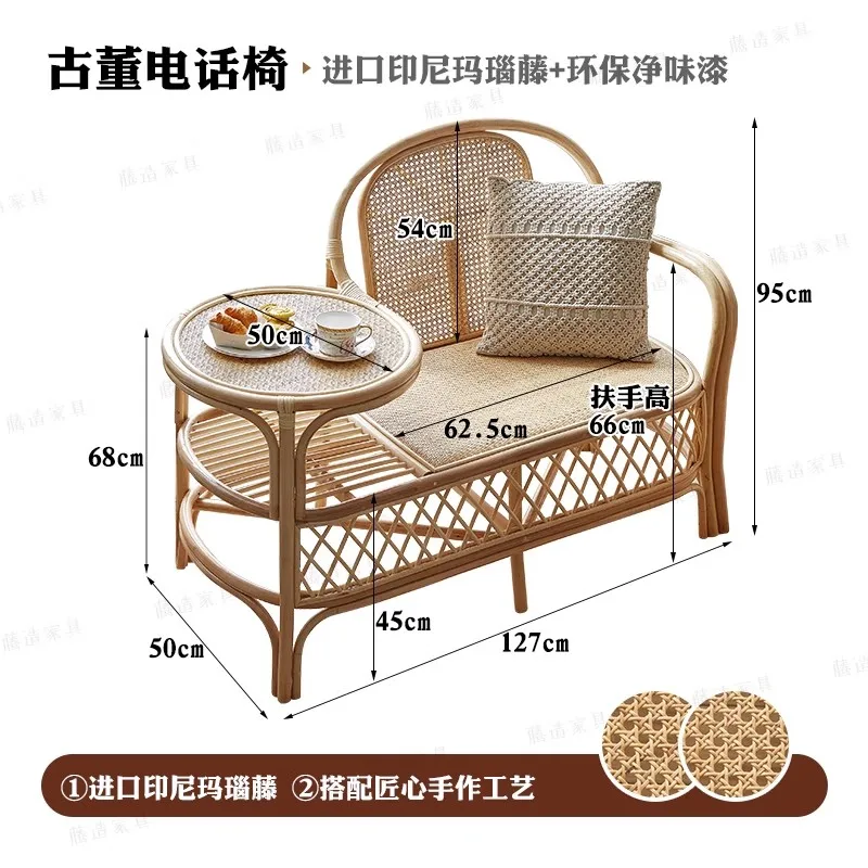 Balcony leisure area Internet celebrity photography tea table living room coffee table B & B rattan retro single antique telepho